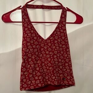 Hollister red and white flower print halter top sz small